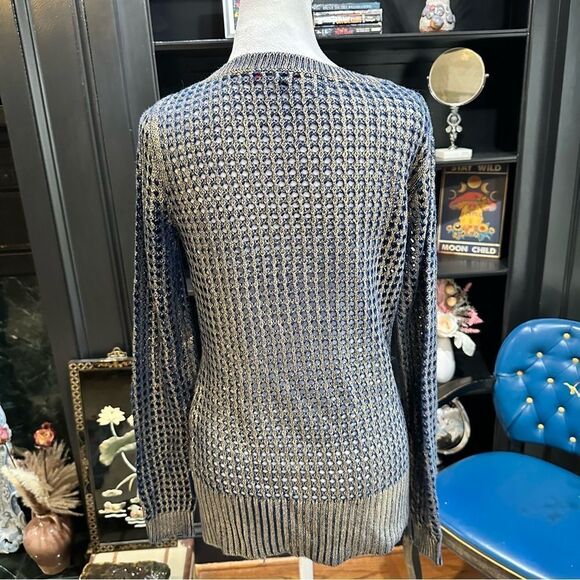 5/48 by Saks 5th Avenue Blue Gold Metallic Sweater Size XS - Picture 8 of 13
